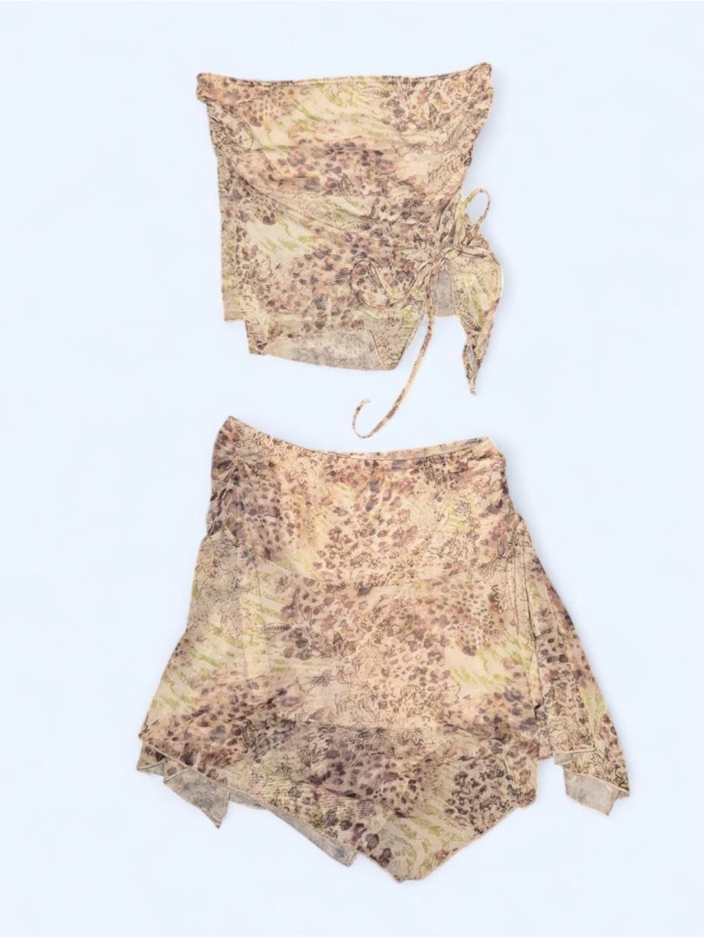 See You Monday Beige & Olive Animal-Print High-Low Skirt & Tube Top